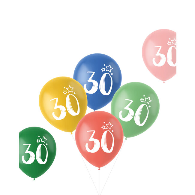 Ballonnen Retro 30 Jaar Meerkleurig 33cm - 6 stuks
