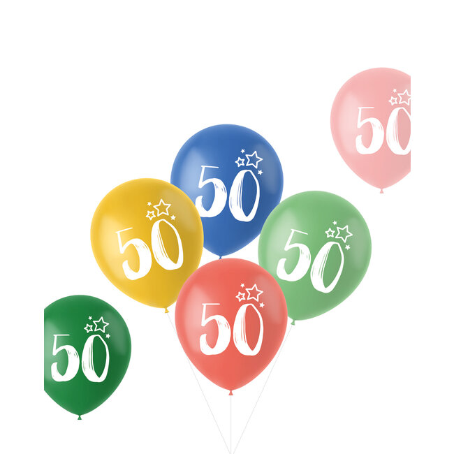 Ballonnen Retro 50 Jaar Meerkleurig 33cm - 6 stuks