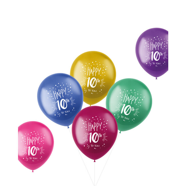 Ballonnen Shimmer 10 Jaar Meerkleurig 33cm - 6 stuks