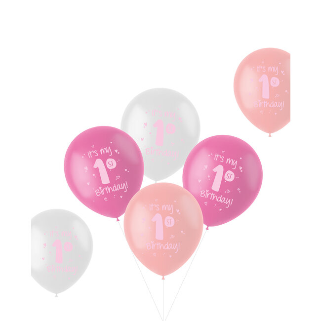 Ballonnen 'It is my 1st Birthday!' Roze 33cm - 6 stuks