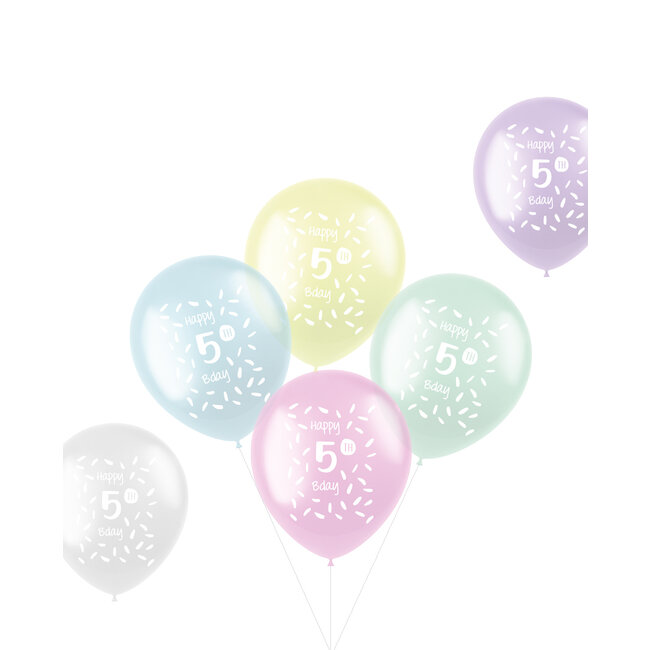 Ballonnen Pastel 5 Jaar Meerkleurig 33cm - 6 stuks