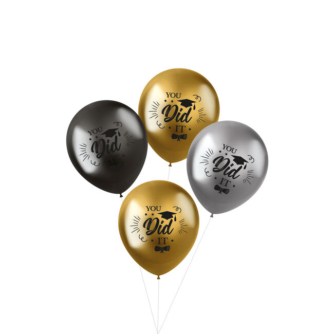 Ballonnen Shimmer 'You did it!' Tricolor 33cm - 4 stuks