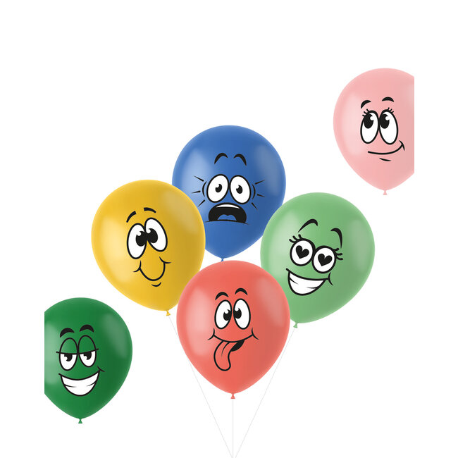 Ballonnen Retro Funny Faces Meerkleurig 33cm - 6 stuks