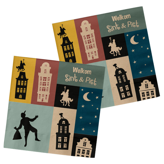 Servetten 'Welkom Sint & Piet' 33x33cm - 20 stuks