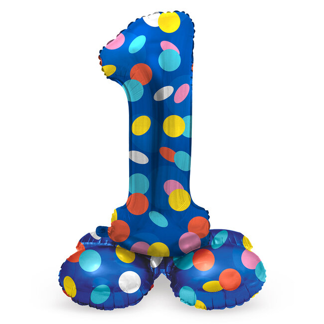 Staande Folieballon Cijfer 1 Colorful Dots - 41 cm