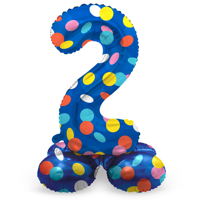 Staande Folieballon Cijfer 2 Colorful Dots - 41 cm