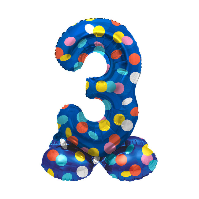 Staande Folieballon Cijfer 3 Colorful Dots - 41 cm