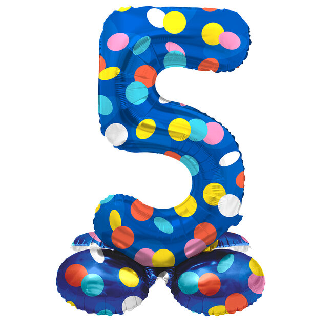 Staande Folieballon Cijfer 5 Colorful Dots - 41 cm