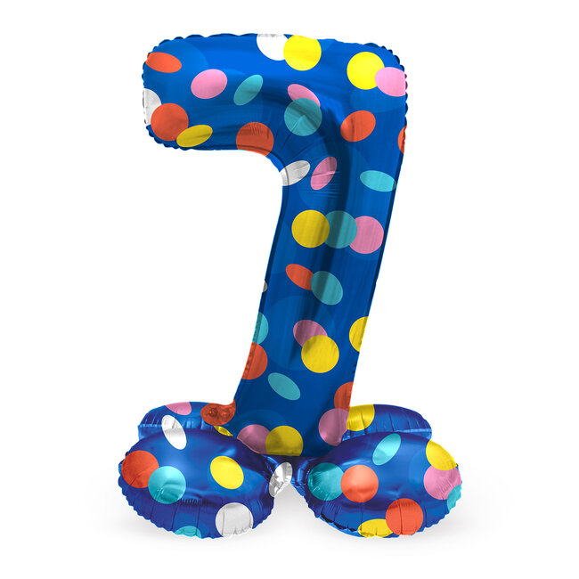 Staande Folieballon Cijfer 7 Colorful Dots - 41 cm