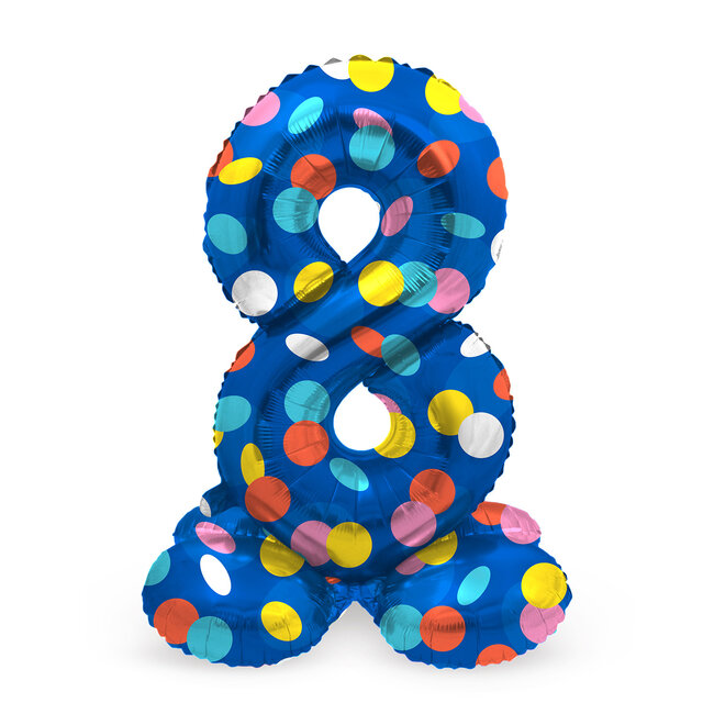 Staande Folieballon Cijfer 8 Colorful Dots - 41 cm