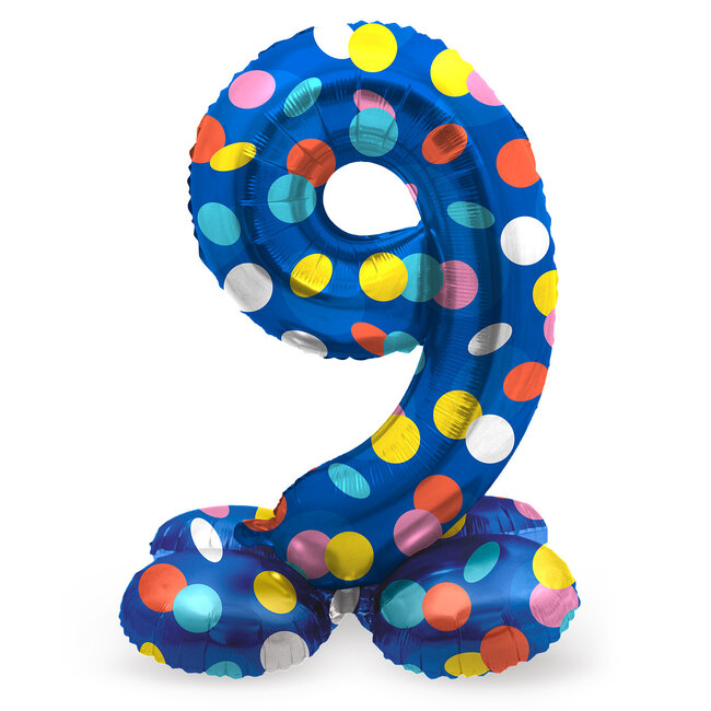 Staande Folieballon Cijfer 9 Colorful Dots - 41 cm