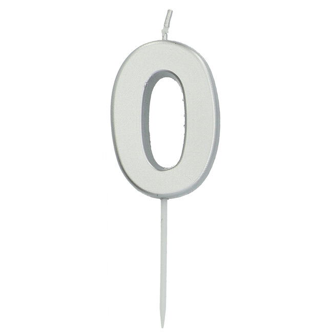Kaars Cijfer 0 Zilverkleurig - 5 cm