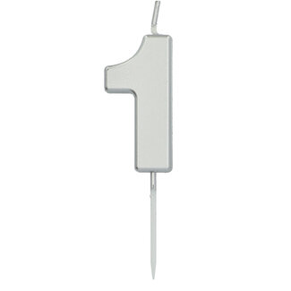 Folat Kaars Cijfer 1 Zilverkleurig - 5 cm