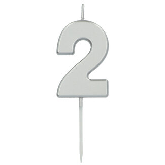 Folat Kaars Cijfer 2 Zilverkleurig - 5 cm