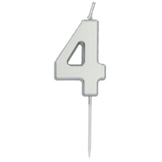 Folat Kaars Cijfer 4 Zilverkleurig - 5 cm