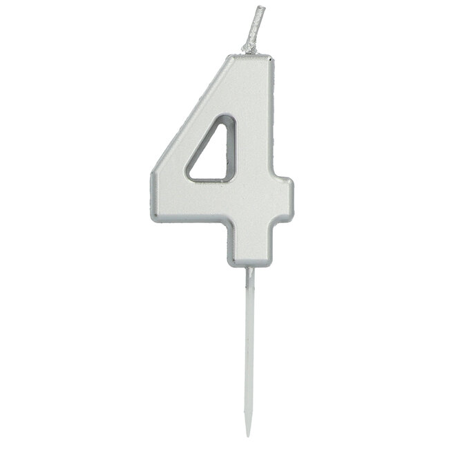 Kaars Cijfer 4 Zilverkleurig - 5 cm