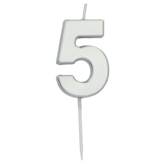 Folat Kaars Cijfer 5 Zilverkleurig - 5 cm