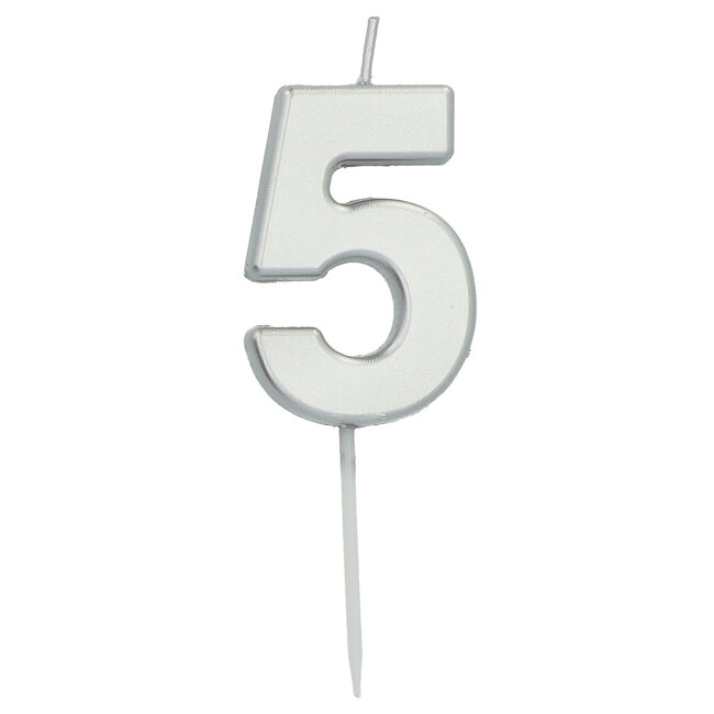 Kaars Cijfer 5 Zilverkleurig - 5 cm