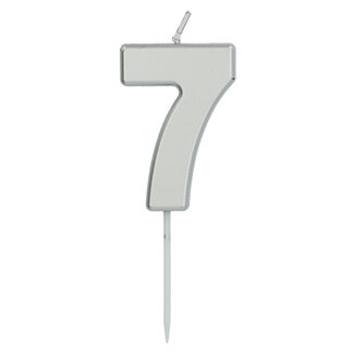 Folat Kaars Cijfer 7 Zilverkleurig - 5 cm