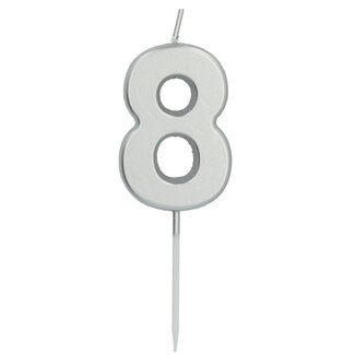 Folat Kaars Cijfer 8 Zilverkleurig - 5 cm