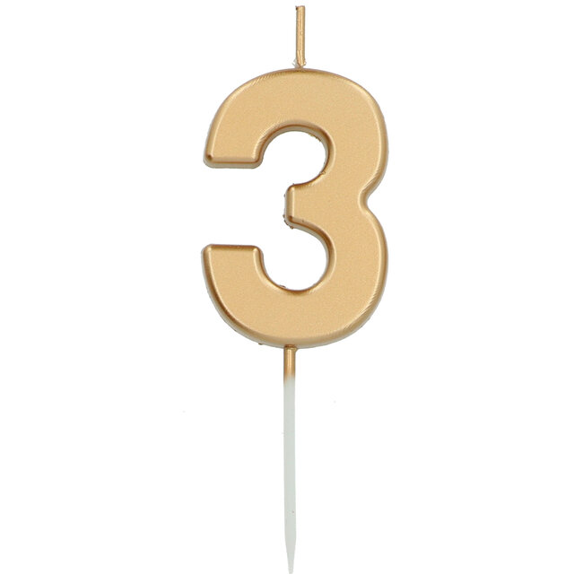 Kaars Cijfer 3 Goudkleurig - 5 cm