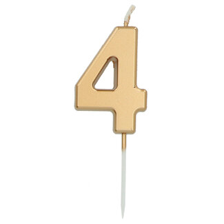 Folat Kaars Cijfer 4 Goudkleurig - 5 cm