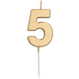 Folat Kaars Cijfer 5 Goudkleurig - 5 cm