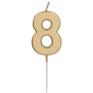 Folat Kaars Cijfer 8 Goudkleurig - 5 cm