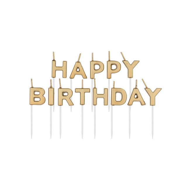 Kaarsenset 'Happy Birthday' Goudkleurig - 2 cm