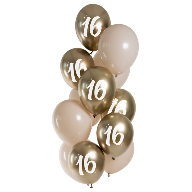 Ballonnen Golden Latte 16 Jaar 33cm - 12 stuks