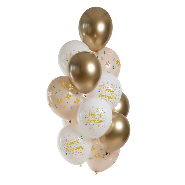 Ballonnen Birthday Blossom 33cm - 12 stuks