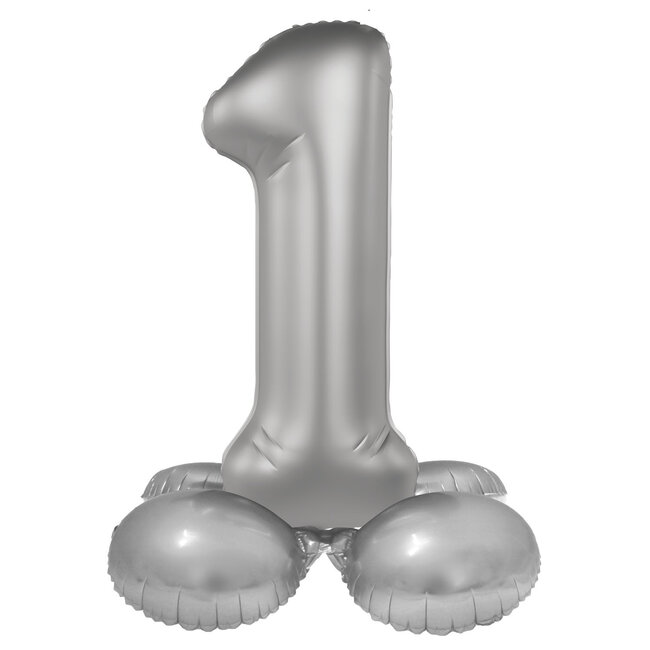 Staande Folieballon Cijfer 1 - Moonlight Silver - Satin Gloss - 41 cm