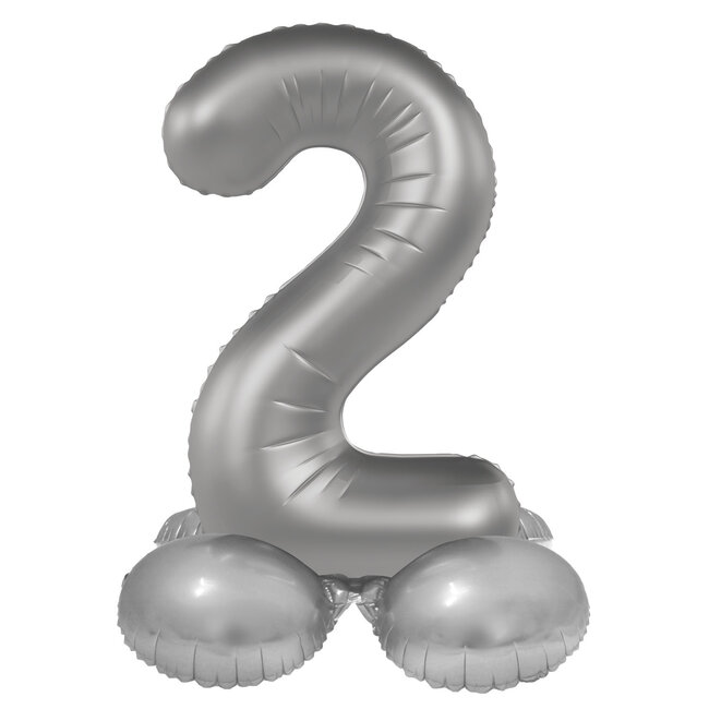 Staande Folieballon Cijfer 2 - Moonlight Silver - Satin Gloss - 41 cm