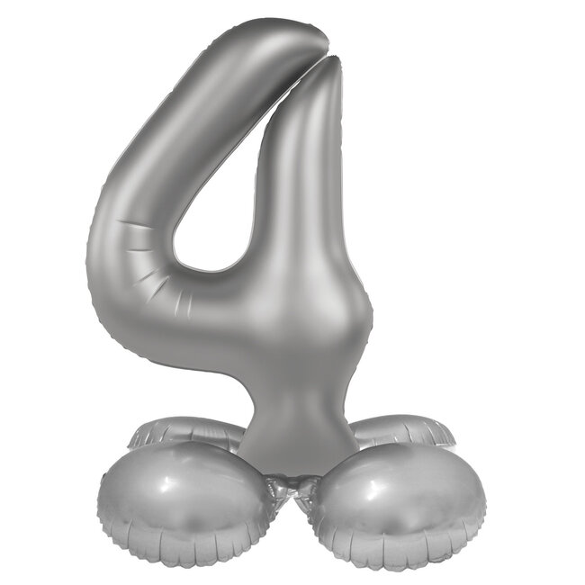 Staande Folieballon Cijfer 4 - Moonlight Silver - Satin Gloss - 41 cm