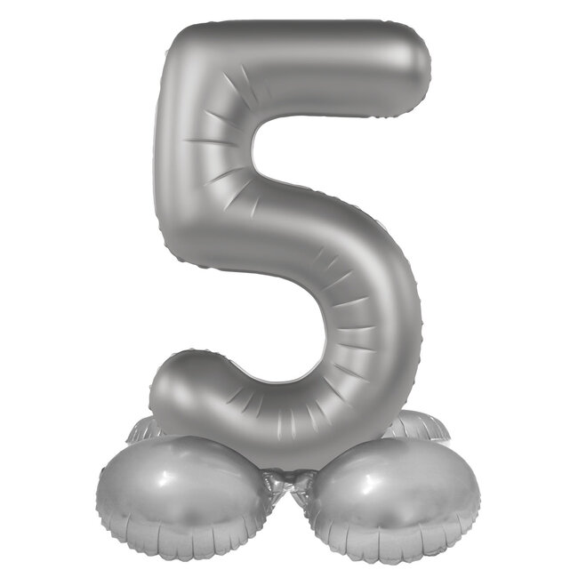 Staande Folieballon Cijfer 5 - Moonlight Silver - Satin Gloss - 41 cm