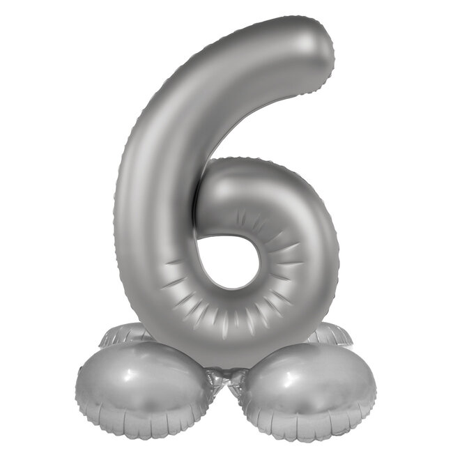 Staande Folieballon Cijfer 6 - Moonlight Silver - Satin Gloss - 41 cm