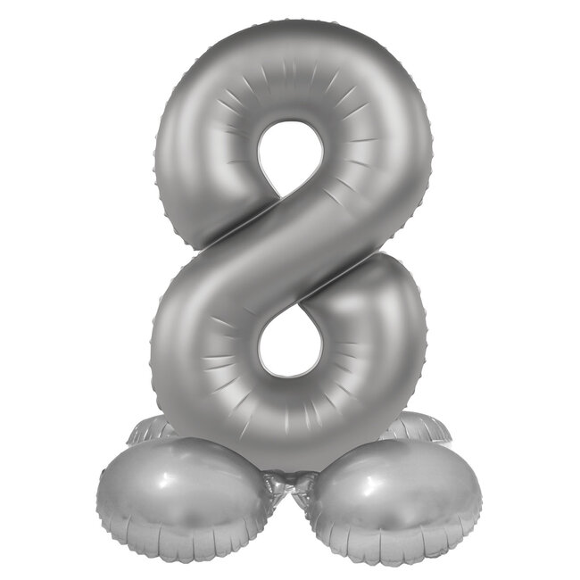 Staande Folieballon Cijfer 8 - Moonlight Silver - Satin Gloss - 41 cm