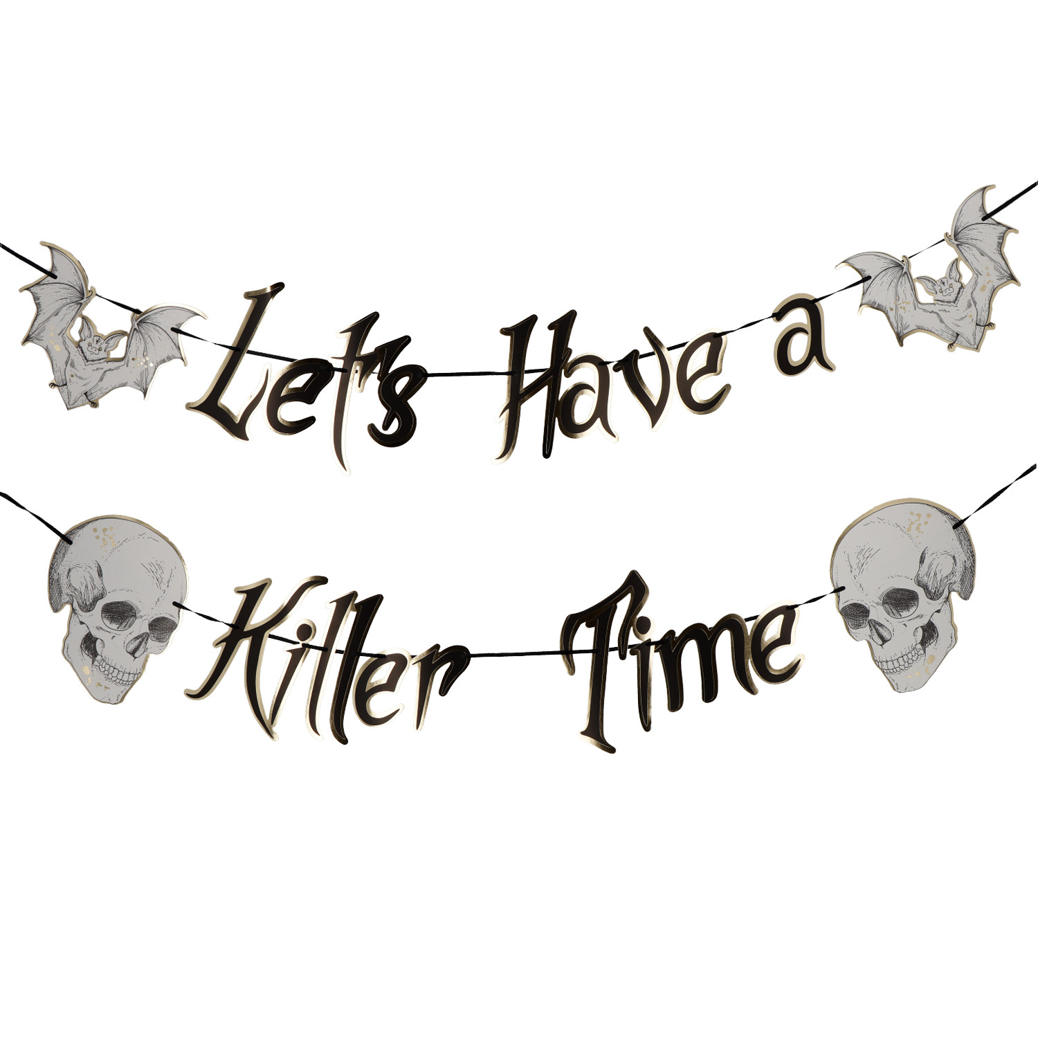 Folat Letterslingerset 'Creepy Curiosities' – 2 Slingers Van 1 Meter, 'Let's Have A Killer Time', Met Glanzende Gouden Details, Perfect Voor Halloween & Griezelfeesten