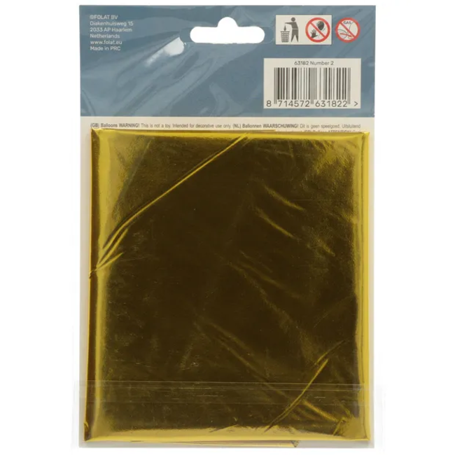 Folieballon Cijfer 2 - Goud - 86 cm