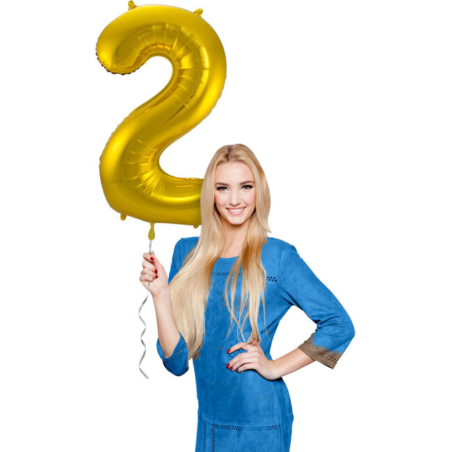Folieballon Cijfer 2 - Goud - 86 cm
