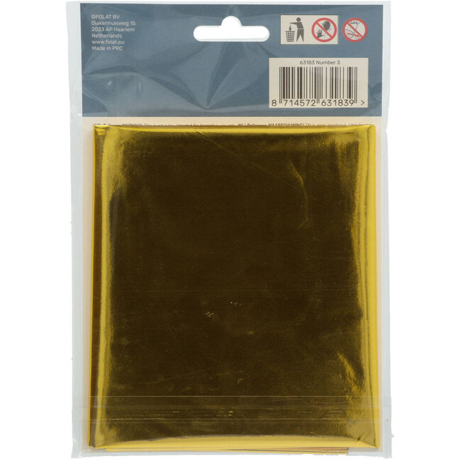 Folieballon Cijfer 3 - Goud - 86 cm