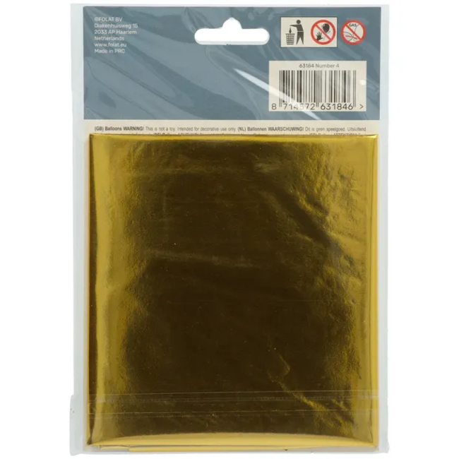 Folieballon Cijfer 4 - Goud - 86 cm