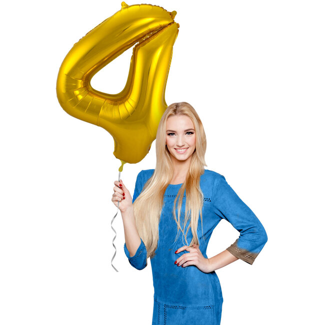 Folieballon Cijfer 4 - Goud - 86 cm