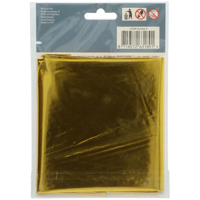 Folieballon Cijfer 9 - Goud - 86 cm