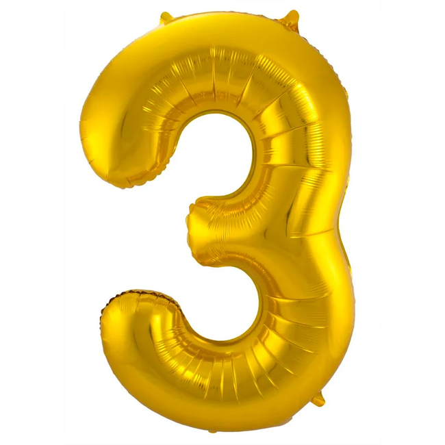 Folieballon Cijfer 3 - Goud - 86 cm