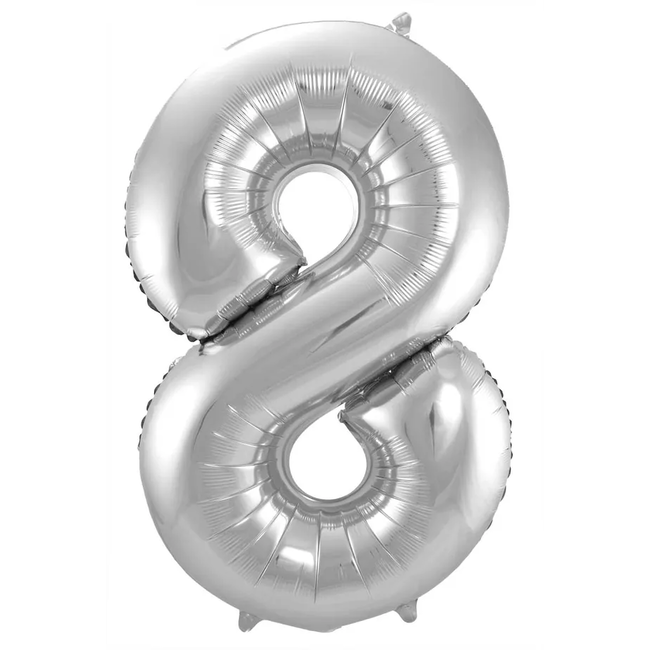 Folieballon Cijfer 8 - Zilver- 86 cm