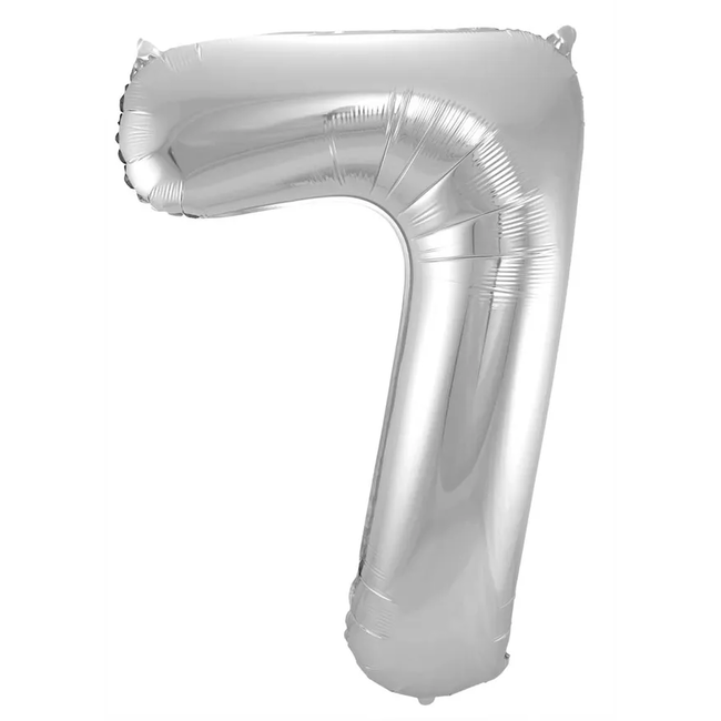 Folieballon Cijfer 7 - Zilver- 86 cm