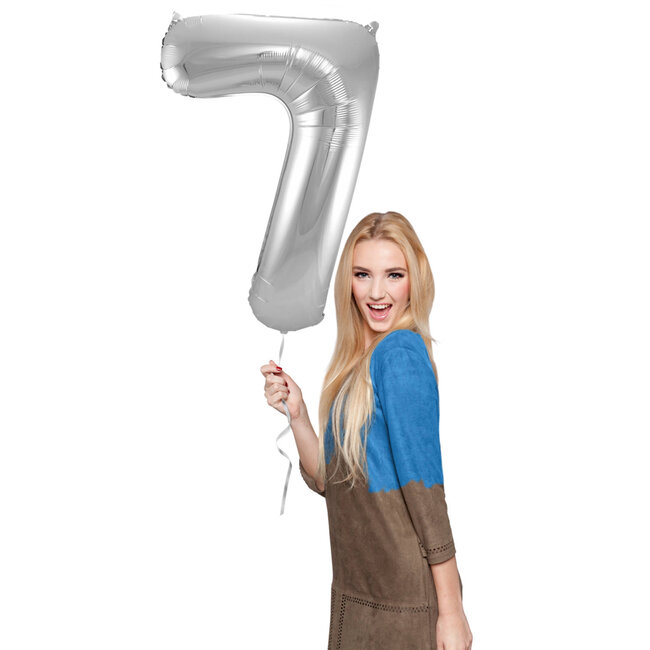 Folieballon Cijfer 7 - Zilver- 86 cm