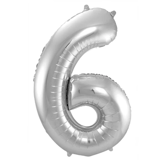 Folat Folieballon Cijfer 6 - Zilver- 86 cm