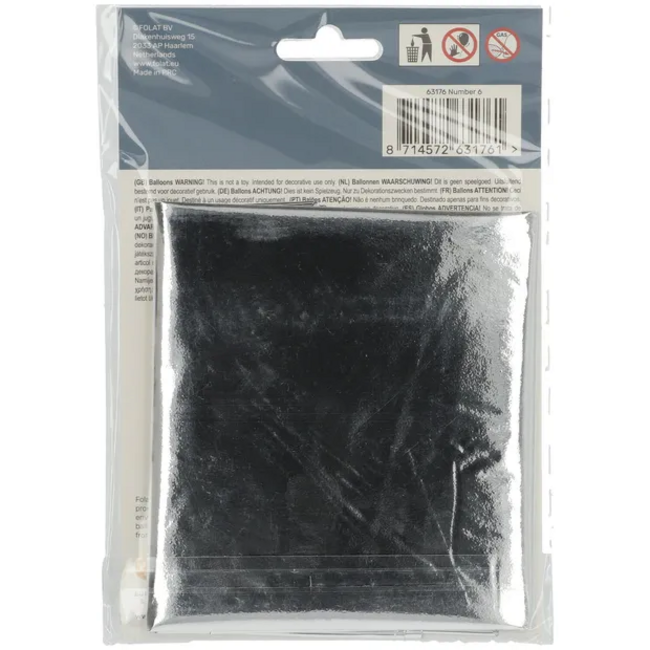 Folieballon Cijfer 6 - Zilver- 86 cm